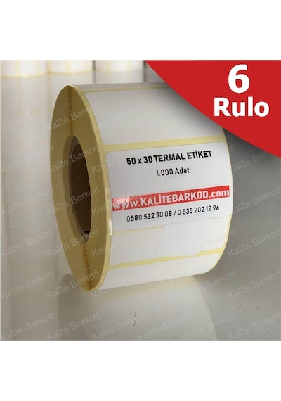 50X30 Termal Etiket 6 Rulo Barkod Etiket Kalite Barkod