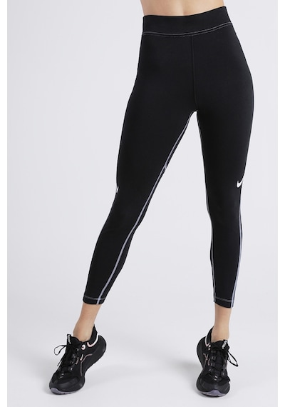 Nike Swoosh Women's Graphic High-rise 7/8 Leggings Pamuklu Yüksek Belli Tayt Siyah