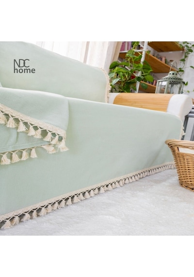Dnc Home Tekstil Ndchome Premium Keten Adaçayı Ponponlu Koltuk Örtüsü 170 X 220