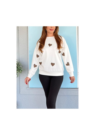 Çınar Boutique Kalp Desenli Sweatshirt-beyaz - S Beyaz Beyaz