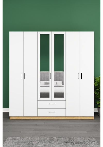 Asra Trend Lüks 6 Kapaklı Çekmeceli Gardırop %100 Mdf Askılı Aynalı Düzenleyici Elbise Dolabı G-05 Karina - Beyaz Asra Trend Lüks 6 Kapaklı Çekmeceli Gardırop %100 Mdf Askılı Aynalı Düzenleyici Elbise Dolabı G-05 Karina - Beyaz