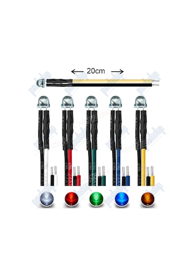 12V 4.8Mm Mantar Led 20 Cm Led Renklerine Göre Kablo Rengi 5 Adet-Beyaz