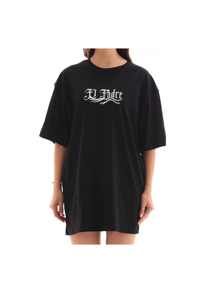 Oada Unisex Bisiklet Yaka Baskılı Oversize T-shirt - Siyah