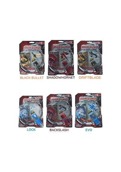 Monsuno Lisanslı 6 Lı Fusion Figür Seti Black Buııet, Shadowhornet, Driftblade, Lock, Backslash, Evo Tek Beden
