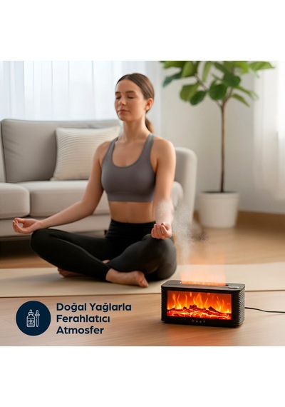 Robeve Şömine Hava Nemlendirici Uzaktan Kumandalı Hava Nemlendirici 7 Renk Şömine Aroma Difüzör Aroma Terapi Cihazı Buhar Makinesi