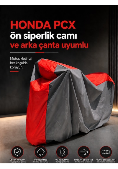 Honda Pcx Ön Siperlik Camı Ve Arka Çanta Uyumlu Lüx Premium Suya Ve Güneş Işınlarına Karşı Dayanıklı Motosiklet Brandası