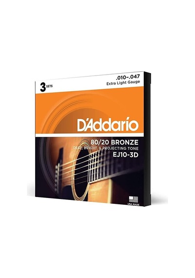 D'addario Ej10-3d Phosphor Bronze Serisi Akustik Gitar Tel Seti Extra Light - 10-47 - 80/20 Bronze