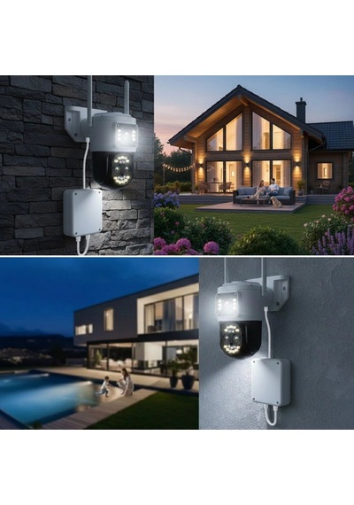 3 Kameralı Kablolu Akıllı Güvenlik Kamerası 360 Ptz Hareketli, Çift Antenli, Wifi Ip, Gece Görüşlü Dış Mekan Kamera Bx40