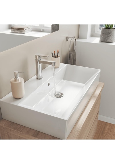 Isvea Sistema Z Tezgah Üstü Kare Lavabo 70x42 cm Slim Batarya Delikli Beyaz 10SF50070