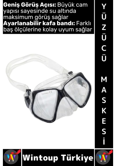 Gözlük Konforlu Sızdırmaz Buğu Önleyici Temperli Cam Ayarlanabilir Deniz Dalış Yüzücü Maskesi Siyah Çok Renkli
