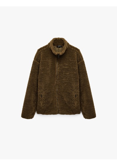 Koton Uzun Kollu Fermuarlı Cepli Dik Yaka Peluş Ceket Haki 6wam50042mk Haki Koton Uzun Kollu Fermuarlı Cepli Dik Yaka Peluş Ceket Haki 6wam50042mk Haki
