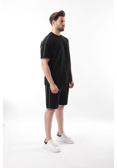 Madmext Siyah Overfit Baskılı Erkek Şort T-shirt Takım E7302 Siyah