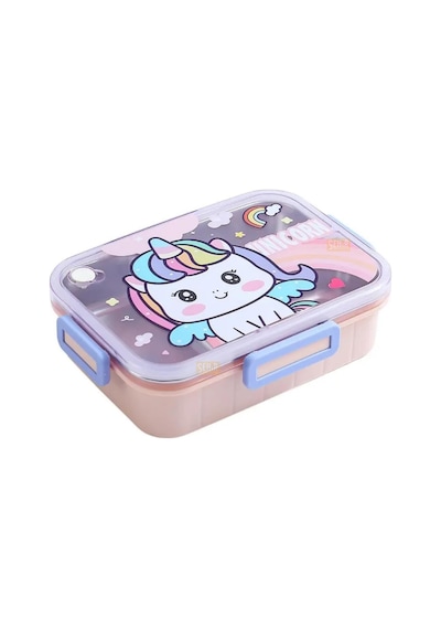 Bento 750ml Lunchbox Sevimli Dostlar Tek Katlı 3 Bölmeli Paslanmaz Çelik Sefer Tası Yemek Kutusu Pembe Unicorn Çok Renkli