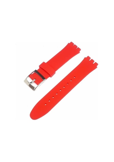 19mm Swatch Uyumlu Chrono Model Slikon Saat Kordonu - Kırmızı Çok Renkli