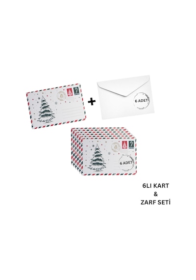 Yılbaşı Çam Ağacı Temalı Kartpostal Ve Zarf Seti, Yeniyıl, Tebrik