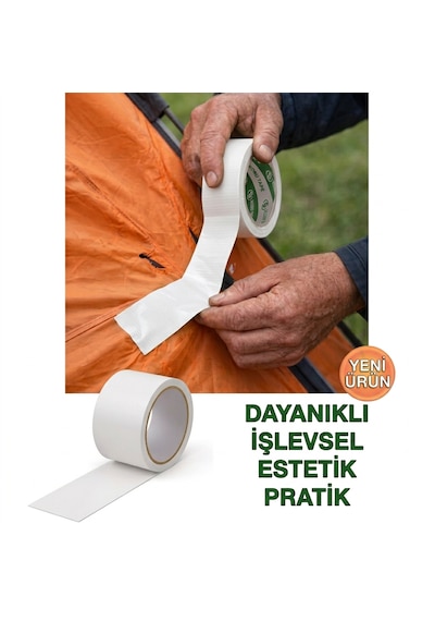 Beyaz Tamir Bandı 48x10 Metre Çadır Branda Su Geçirmez Bez Bant Güçlü Yapışkan Onarım Bandı