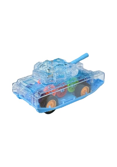Sürtmeli Şeffaf Işıklı Tank Askeri Araç 15 Cm Mavi Renkli