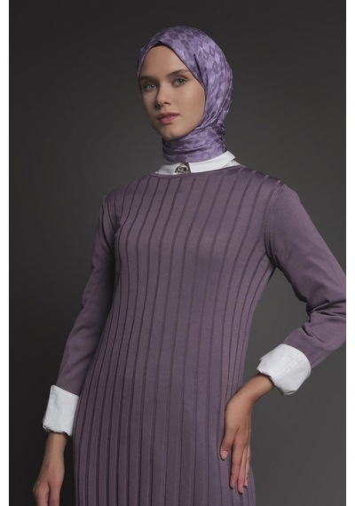 Armine Trend Kendinden Çizgili Triko Elbise Lila 25kt901