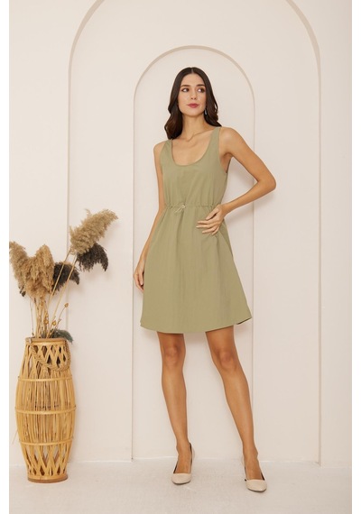 Darlin Moda Yeşil Beli Büzgülü Kolsuz Mini Paraşüt Elbise Dm1028 Yeşil