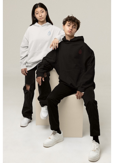 Nevermind Ateş Ve Su Baskılı Sevgili Hoodie Kadın Erkek Oversize Çift Swe Siyah