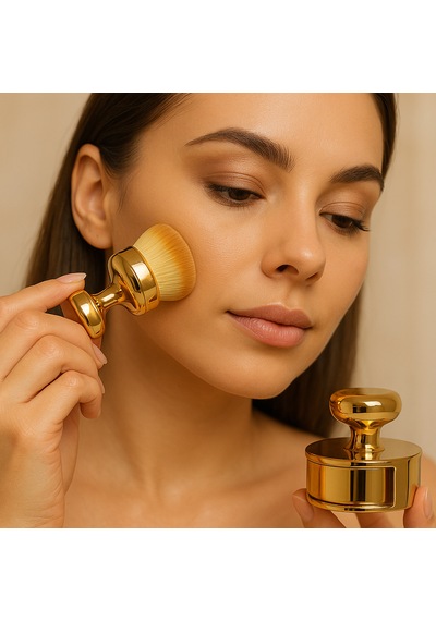 Lüks Touch Gold - Altın Renkli Metal Standlı Shine Brush Ergonomik Pudra Fırçası Makyajınızı Sanata Dönüştürün