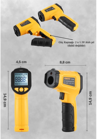 Lazer Odaklı Kızılötesi -50/+600 C Endüstriyel Katı-sıvı Sıcaklık Ölçme Termometresi