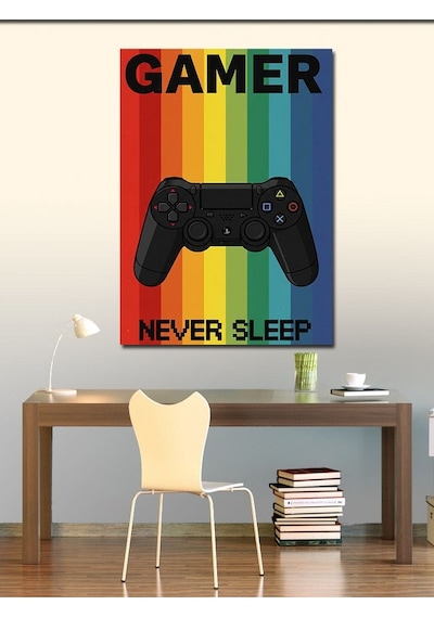 Kanvas Tablo "gamer Never Sleep" Ve Oyun Tutkusu 50cmx70cm