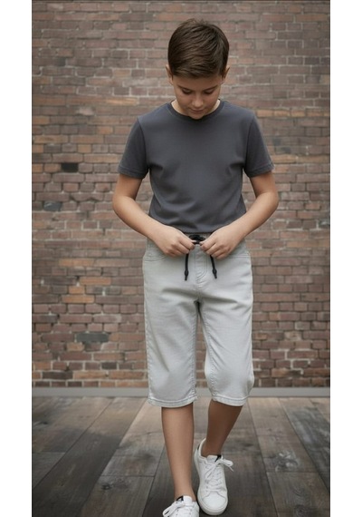 Black Steel Garson Boy Gabardin Kumaş Erkek Kapri Gri