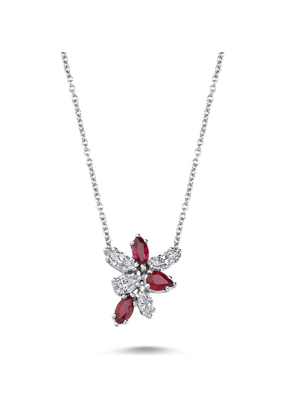 Su Damlası Ruby Kolye - Beyaz Altın