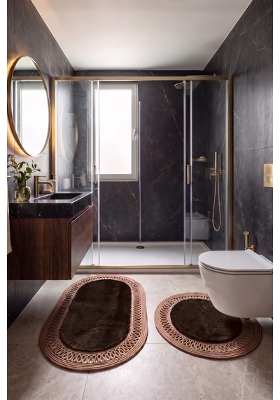 Banyo Paspası Takımı 60x100+60x60 Cm İç Trikot Acı Kahve & Camel