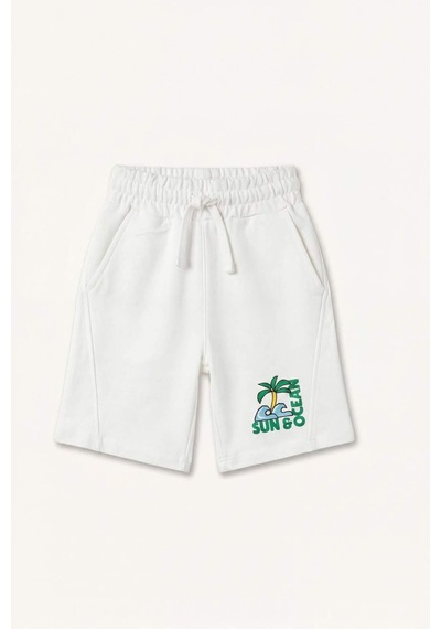 Defacto %100 Pamuk Oversıze Palmiye Baskılı Sweatshirt Kumaşı Şort Erkek Çocuk H8220a826hser105 Ekru-er105