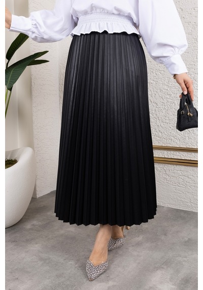 Hira Life Fashion Kadın Tesettür Giyim Ve Deri Görünümlü Beli Lastik Detayı İle Piliseli Uzun Etek Siyah Siyah Hira Life Fashion Kadın Tesettür Giyim Ve Deri Görünümlü Beli Lastik Detayı İle Piliseli Uzun Etek Siyah Siyah