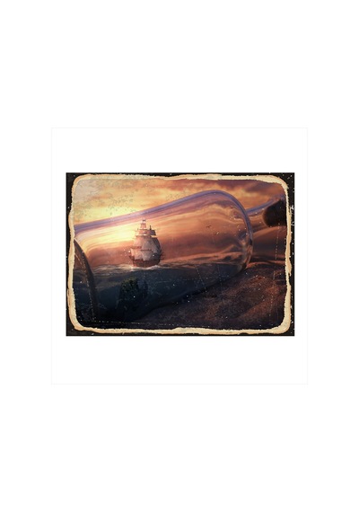 Bedeko Şişe İçindeki Gemi Dekoratif Ahşap Tablo 50 Cm X 70 Cm