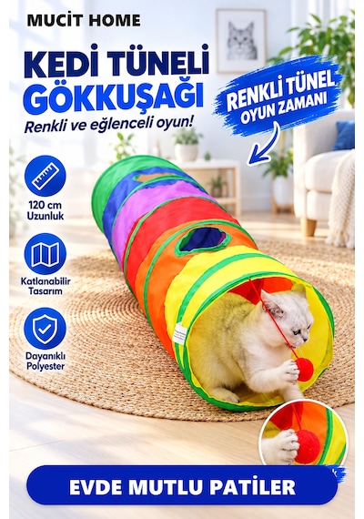 Mucit Home Düz Kedi Tüneli Katlanır Gökkuşağı Uzun Düz Kedi Köpek Oyun Tüneli Evcil Hayvan Oyun Tüneli
