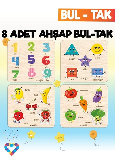 Montessori 8 Li Mega Bul Tak Seti 2 5 Yaş Ahşap Eğitici Oyuncak