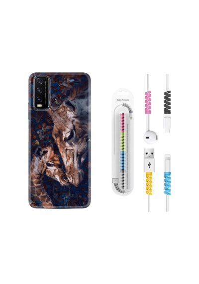 Vivo Y20S Kılıf Kablo Koruyuculu Flowers Giraffe 1338