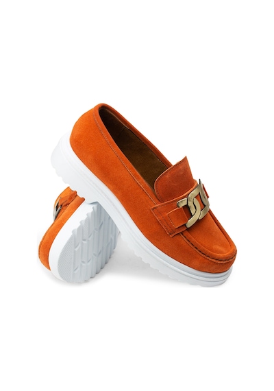 Deery Hakiki Süet Turuncu Tokalı Loafer Kadın Ayakkabı - 01902ztrcp01 Turuncu