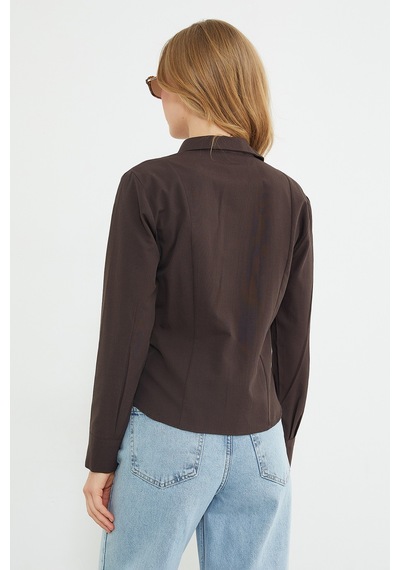 Fullamoda Önü Büzgülü Slim Fit Gömlek Kahve