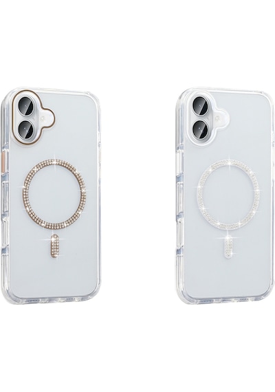 Techaks Apple Uyumlu iPhone 16 Pro Max Kılıf Taşlı Tasarım M-safe Şarj Özellikli Zore Koment Silikon Kapak - Gold Altın