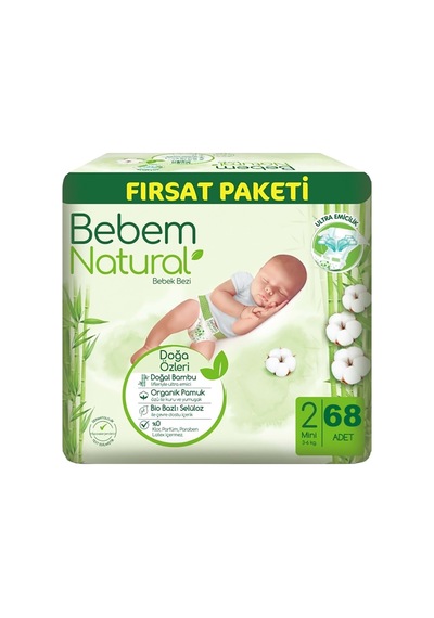 Bebem Bebek Bezi Natural Beden:2 3-6kg Mini 340 Adet 5'li