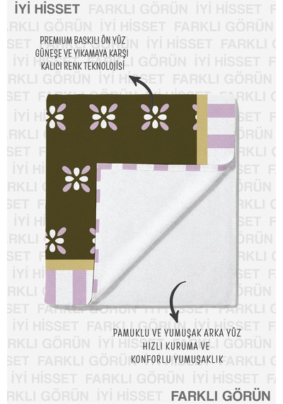 Çiçekli Çizgili Modern Plaj Havlusu - Bohem Lila Haki Akdeniz Stil Hızlı Kuruyan Mikrofiber Havlu Bulut Armut