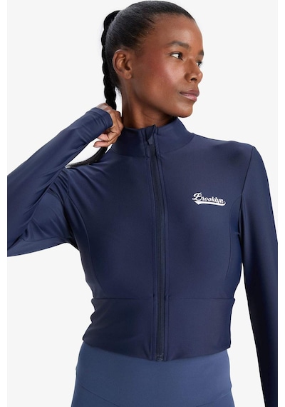 Defacto Defactofit Slim Fit Dar Kesim Dik Yaka Baskılı Fermuarlı Hırka E7717ax25aunv238 Lacivert