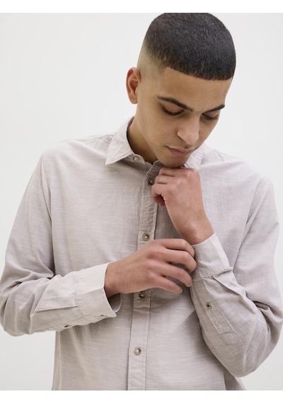 Jack & Jones Erkek Keten Karışımlı Gömlek - Summer - 12269315 Crockery Çok Renkli