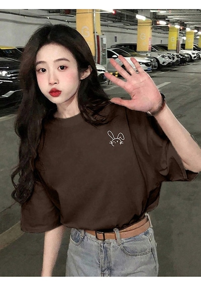 Flood Of Style Kadın Kahverengi Figür Tavşan Baskılı Oversize