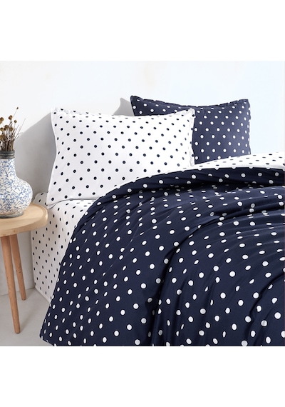 Coté Blanc Dots Mavi %100 Pamuk Battal Boy Nevresim Takımı Mavi