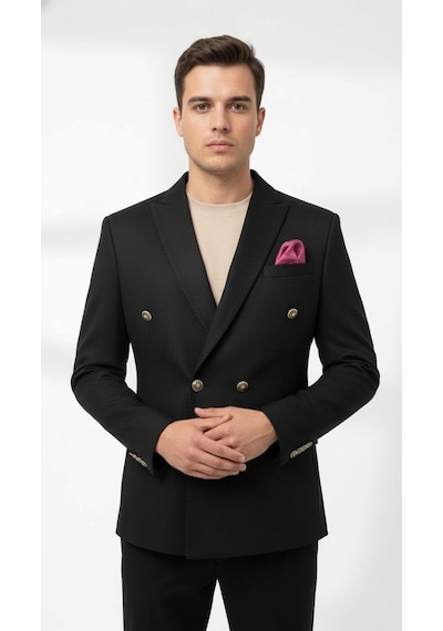 Plus Scorpion Erkek Suet Blazer Ceket Şık Düğmeli Takım Elbise Üstü Slim Fit Model Siyah