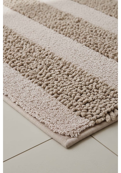 Bej Kabartmalı Çizgili 2 Li Banyo & Klozet Paspas Takımı Bej