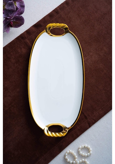 Acar Kaı-07681/4-gld Arven Gold Porselen Oval Sunum Tepsi - 41 16 3,5 Cm Gold
