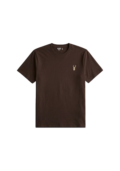Genius Store Erkek Siyah Tişört %100 Pamuk Süprem Basic Tişört Bisiklet Yaka Nakışlı T-shirt Erkek-nakışlı Kahverengi