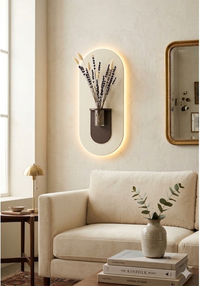 Gardenya Ahşap Pilli Ledli İskandinav Tarzı Salon Duvar Rafı Modern Çiçeklik 27 X 65 Cm Paris Grisi - Ahşap Ceviz
